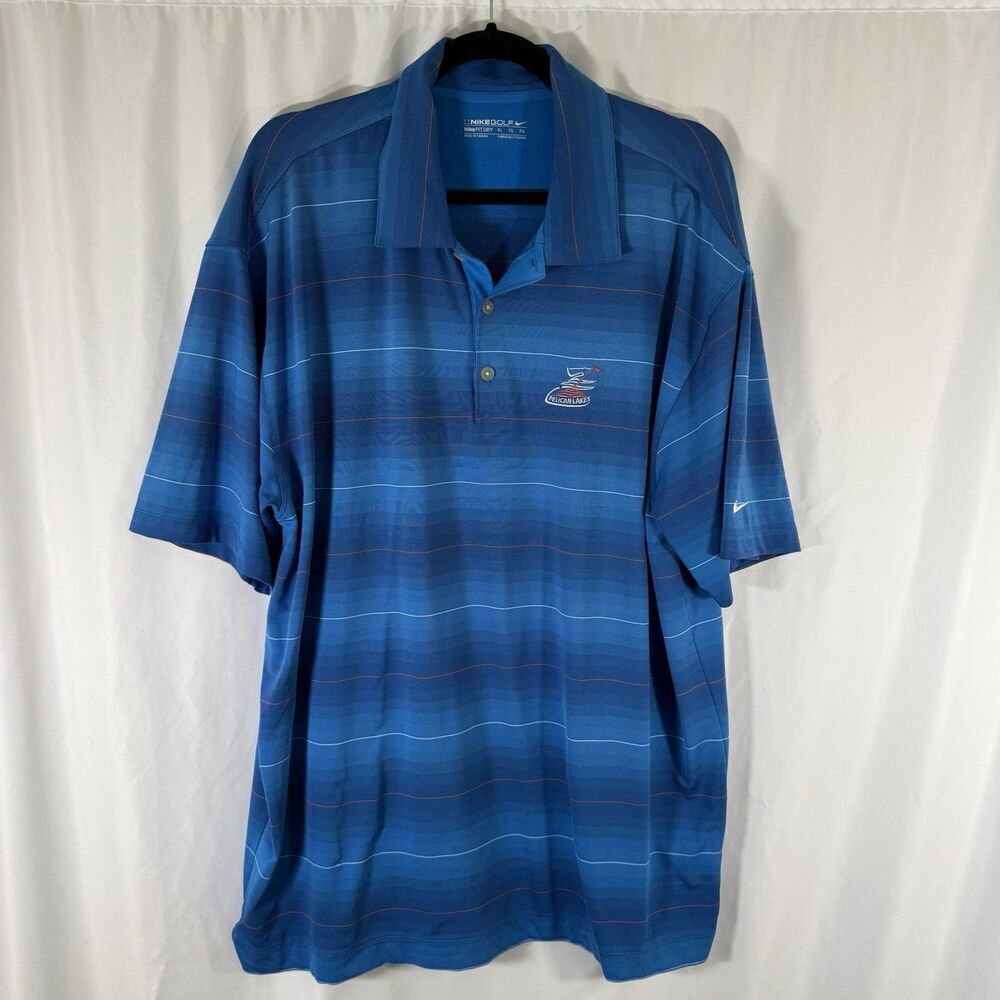 Nike Golf Polo Men's XL Blue Striped Short Sleeve Fit Dry Pelican Lake Shirt